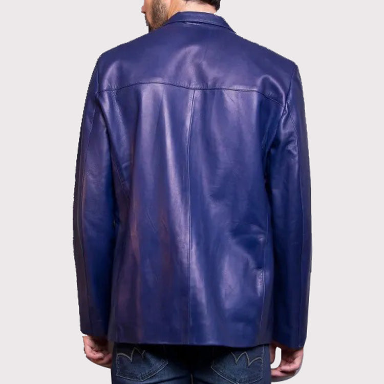 Classic Blue Leather Jacket Blazer for Men - AMSEL LEATHERS