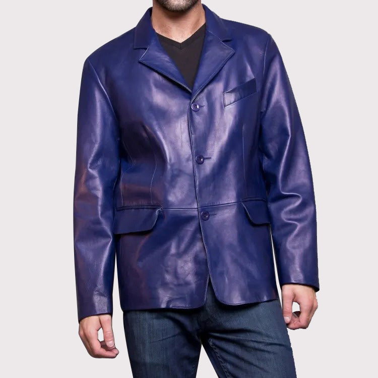 Classic Blue Leather Jacket Blazer for Men - AMSEL LEATHERS