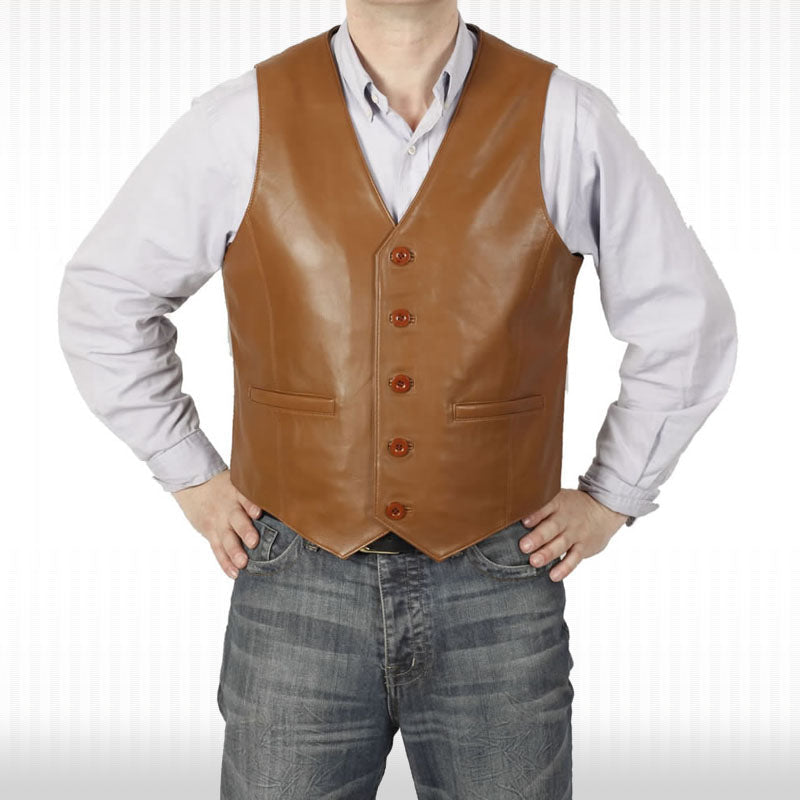 Iconic Tan Leather Waistcoat - AMSEL LEATHERS