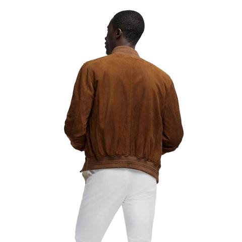 men's tan suede leather jacket valen back view