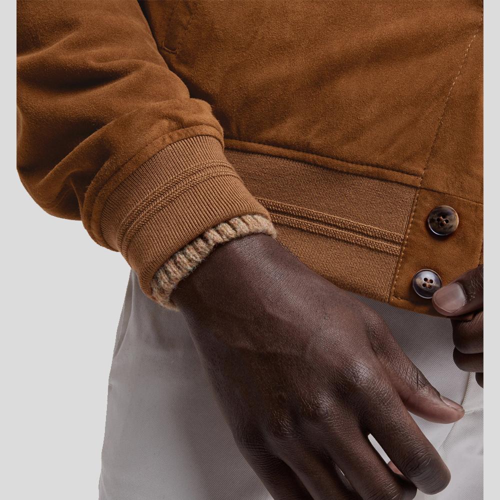 men's tan suede leather jacket valen side angle