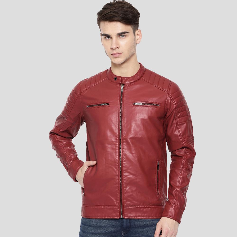 men's black quilted lambskin leather biker jacket lucien front view