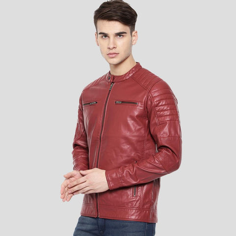 men's black quilted lambskin leather biker jacket lucien side angle