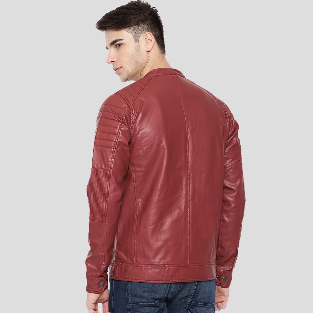 men's black quilted lambskin leather biker jacket lucien detail close up