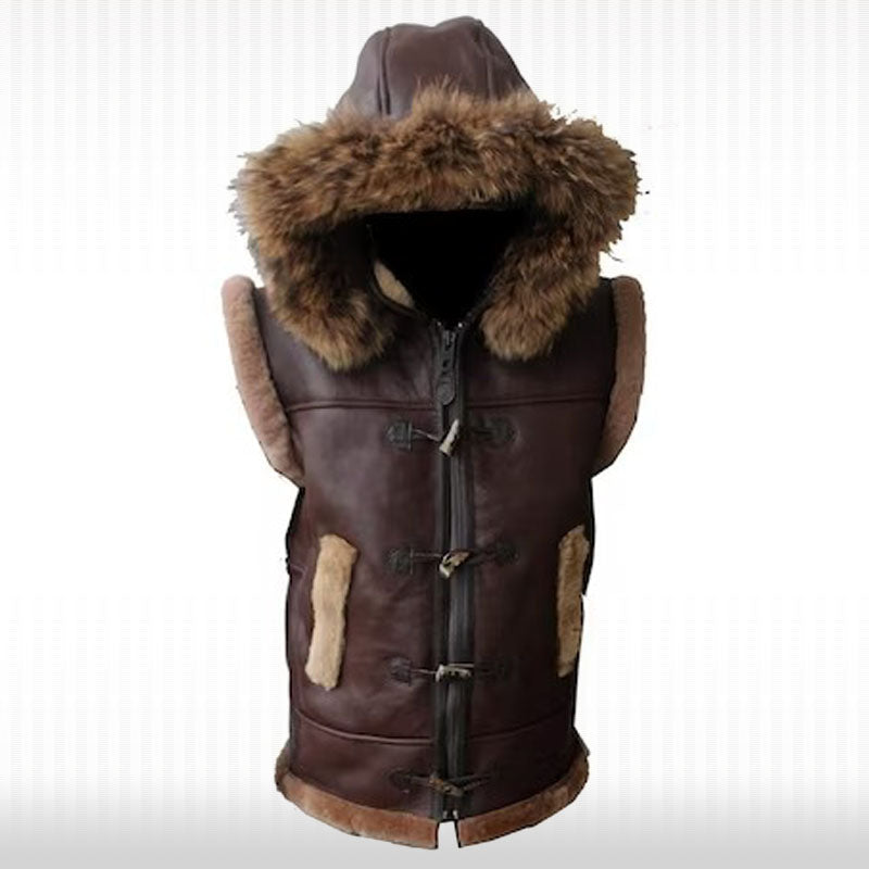 Custom Shearling Hooded Vest - Men's Sheepskin Leather Vest - AMSEL LEATHERS