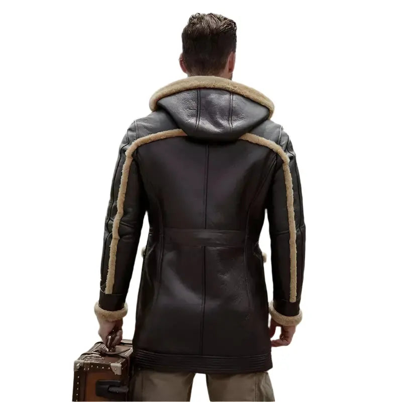 Men's B7 Bomber Sheepskin Leather Coat with Hood – Dark Brown Amsel Leathers