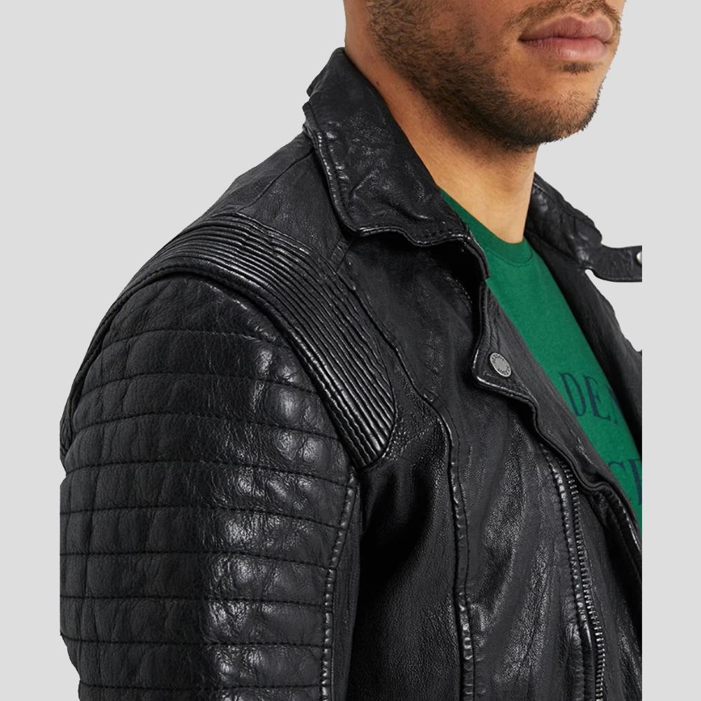 men's black quilted lambskin leather biker jacket henrik side angle