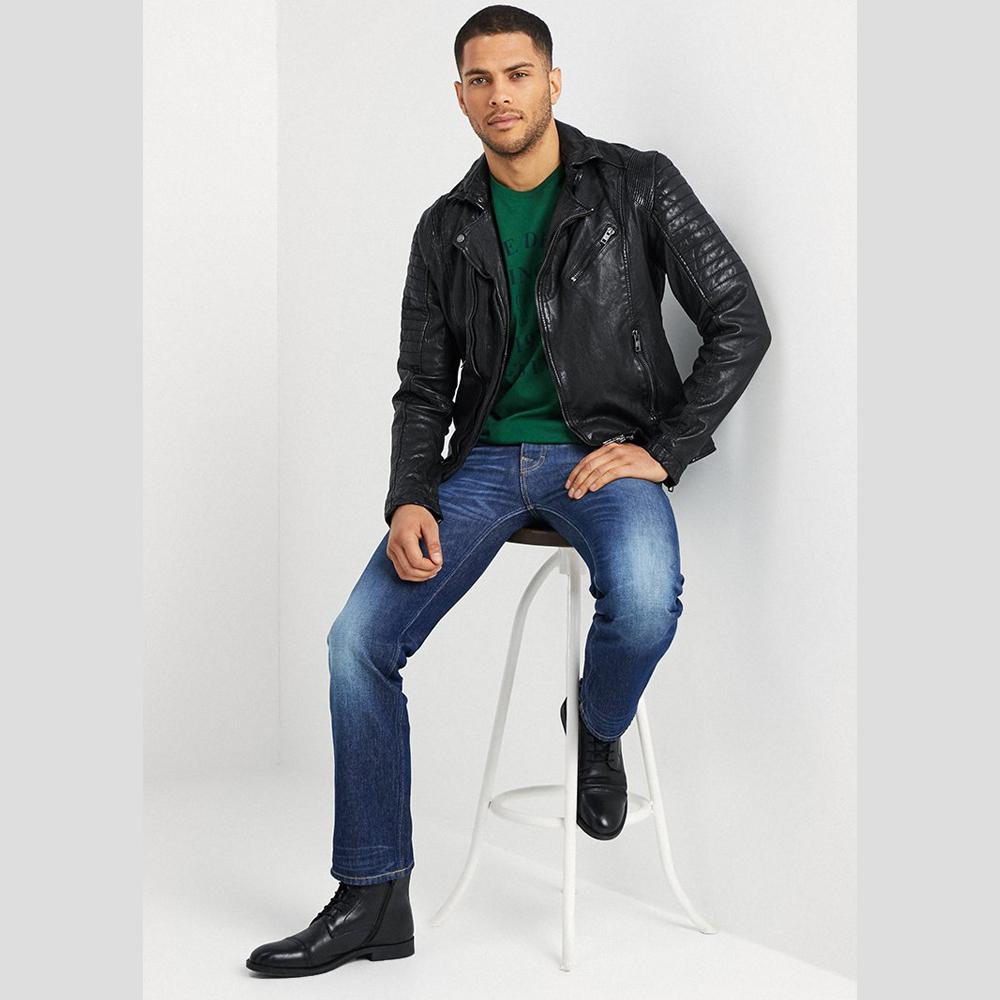 men's black quilted lambskin leather biker jacket henrik back view
