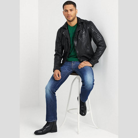 men's black quilted lambskin leather biker jacket henrik back view
