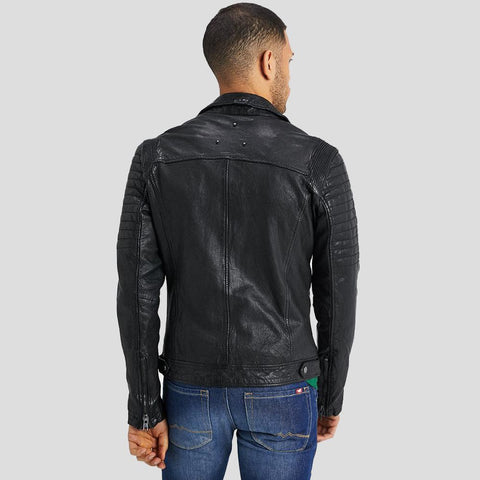 men's black quilted lambskin leather biker jacket henrik texture detail