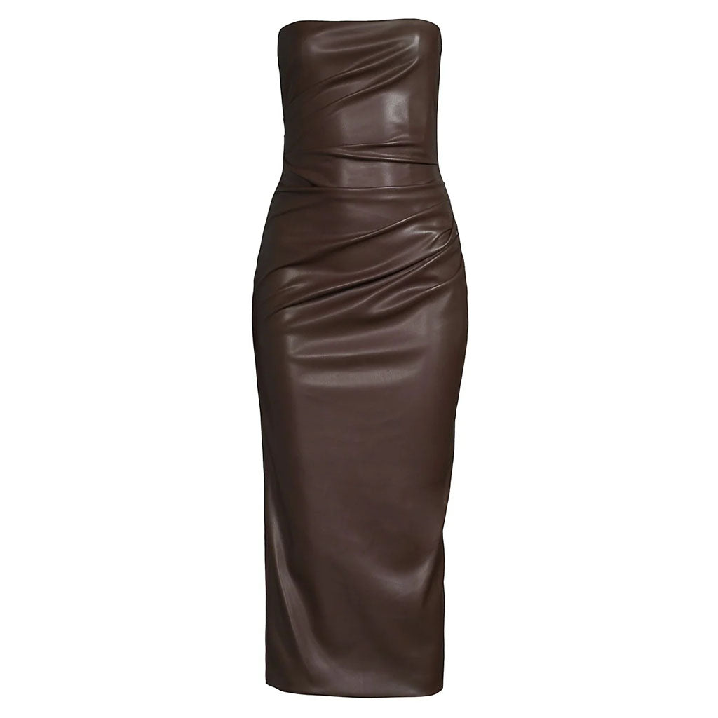 Dark Brown Minimal Tube Leather Dress - Fall Edition - AMSEL LEATHERS