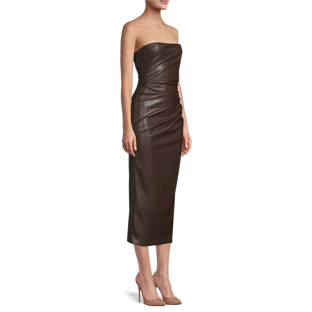 Dark Brown Minimal Tube Leather Dress - Fall Edition - AMSEL LEATHERS