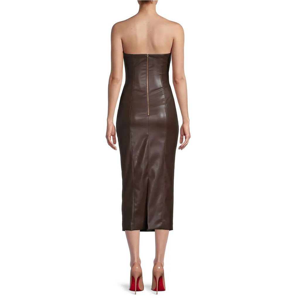 Dark Brown Minimal Tube Leather Dress - Fall Edition - AMSEL LEATHERS