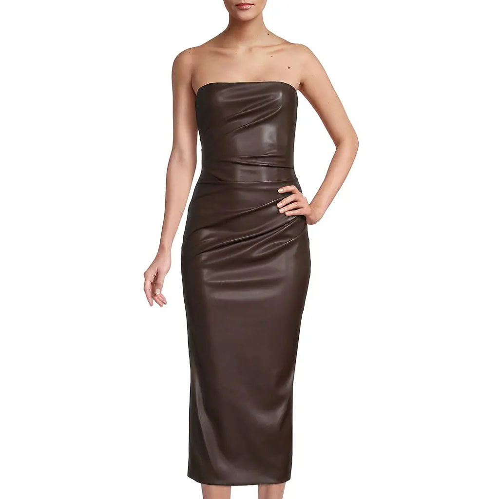 Dark Brown Minimal Tube Leather Dress - Fall Edition - AMSEL LEATHERS