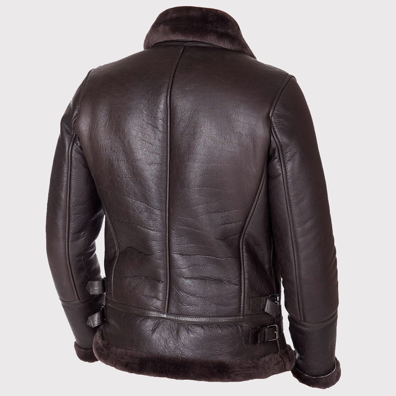 Stylish Dark Brown Shearling Lamb Biker Jacket - AMSEL LEATHERS