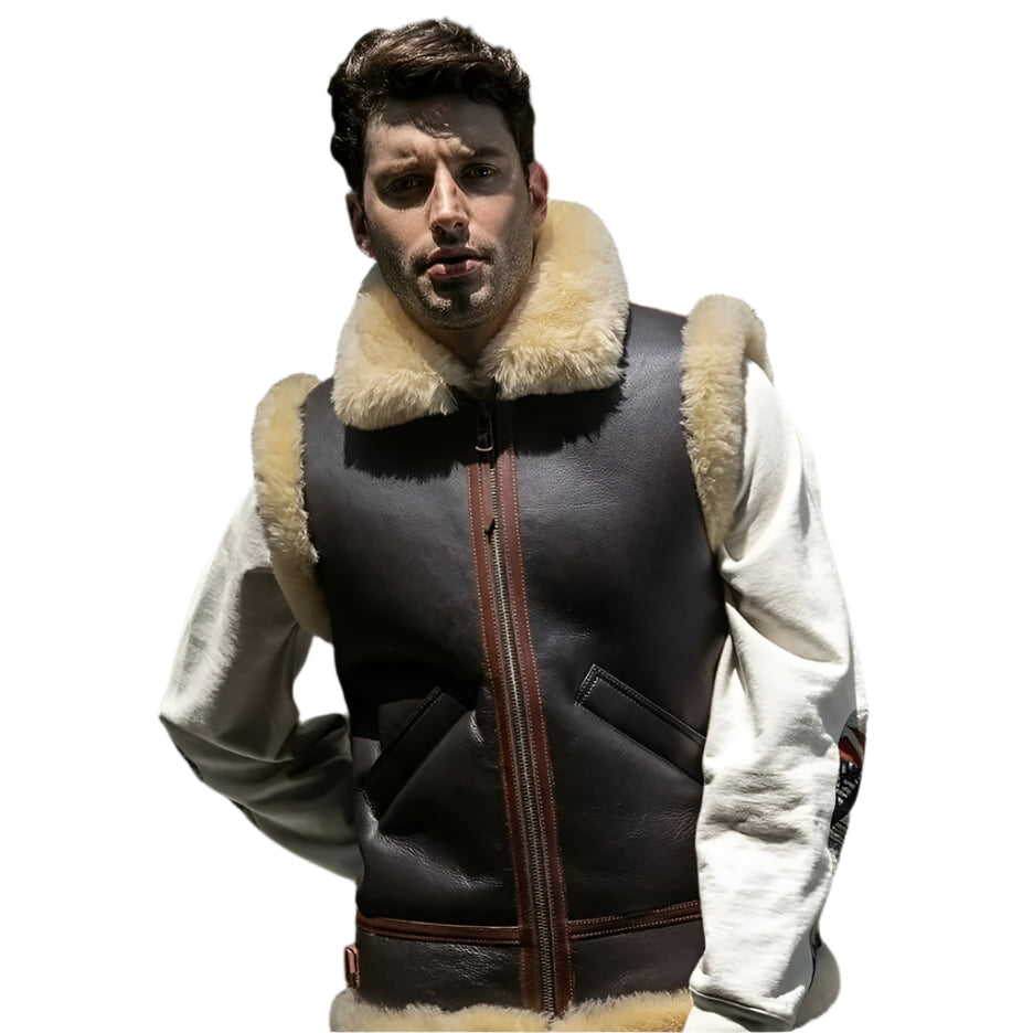 Dark Brown Shearling Leather Vest for Men - AMSEL LEATHERS