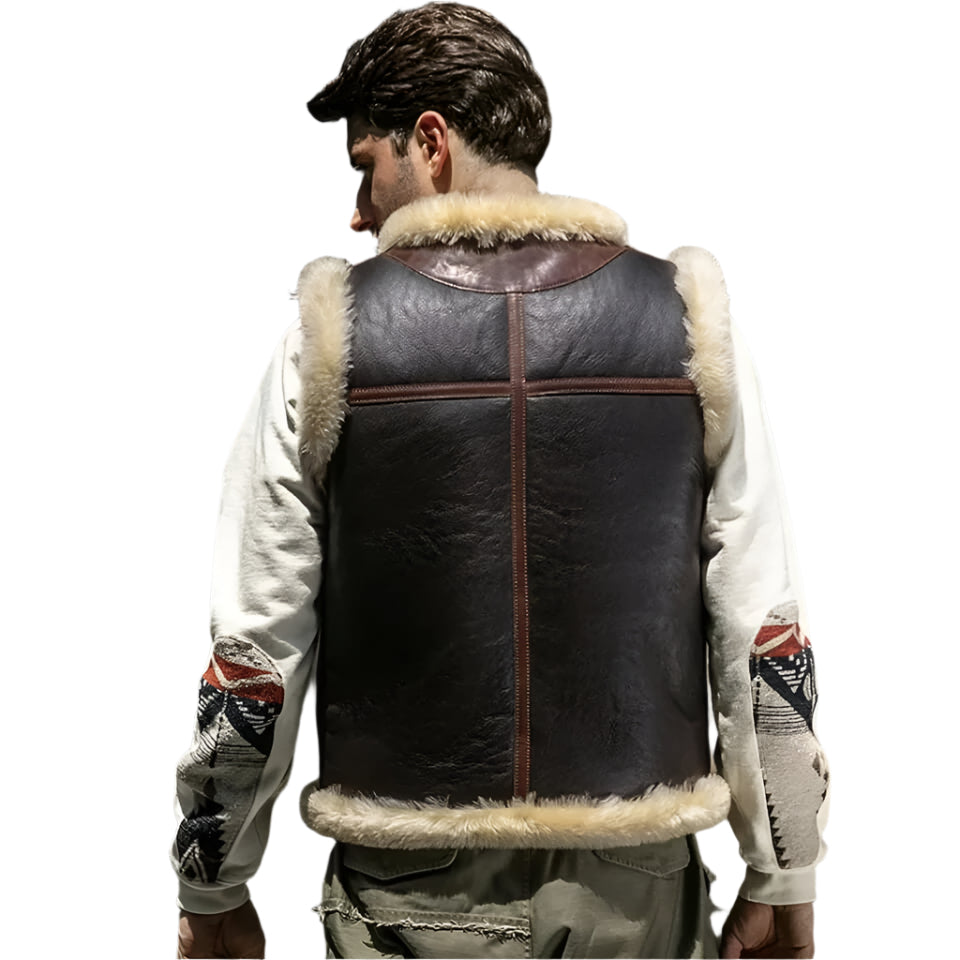 Dark Brown Shearling Leather Vest for Men - AMSEL LEATHERS