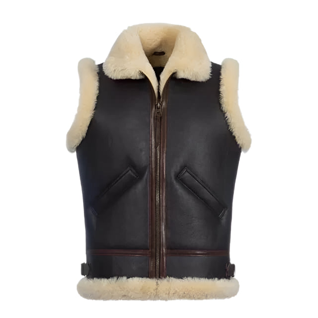 Dark Brown Shearling Leather Vest for Men - AMSEL LEATHERS