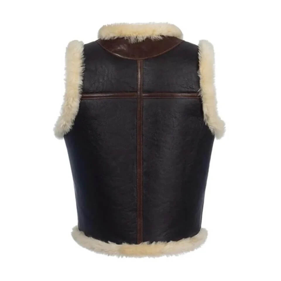 Dark Brown Shearling Leather Vest for Men - AMSEL LEATHERS