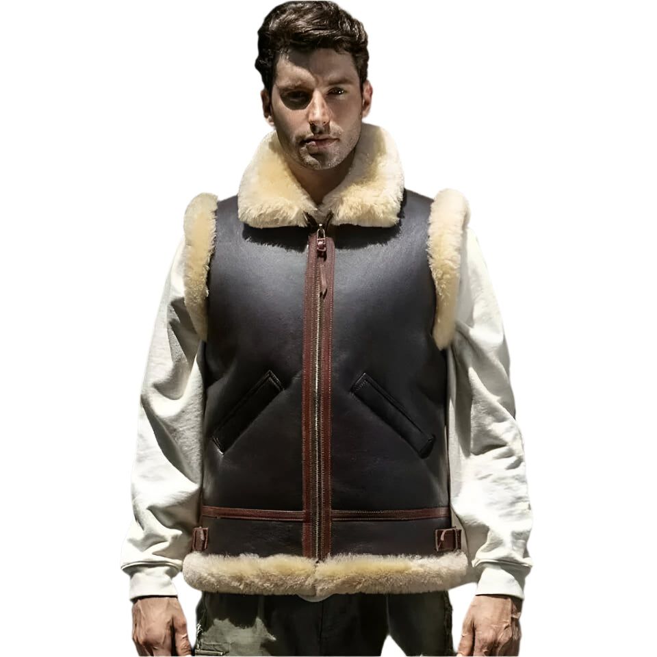 Dark Brown Shearling Leather Vest for Men - AMSEL LEATHERS