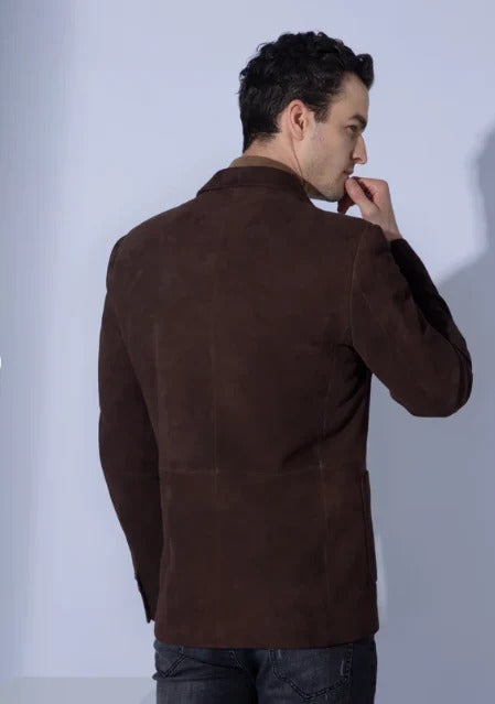 Dark Brown Suede Leather Blazer for Men - AMSEL LEATHERS