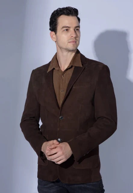 Dark Brown Suede Leather Blazer for Men - AMSEL LEATHERS