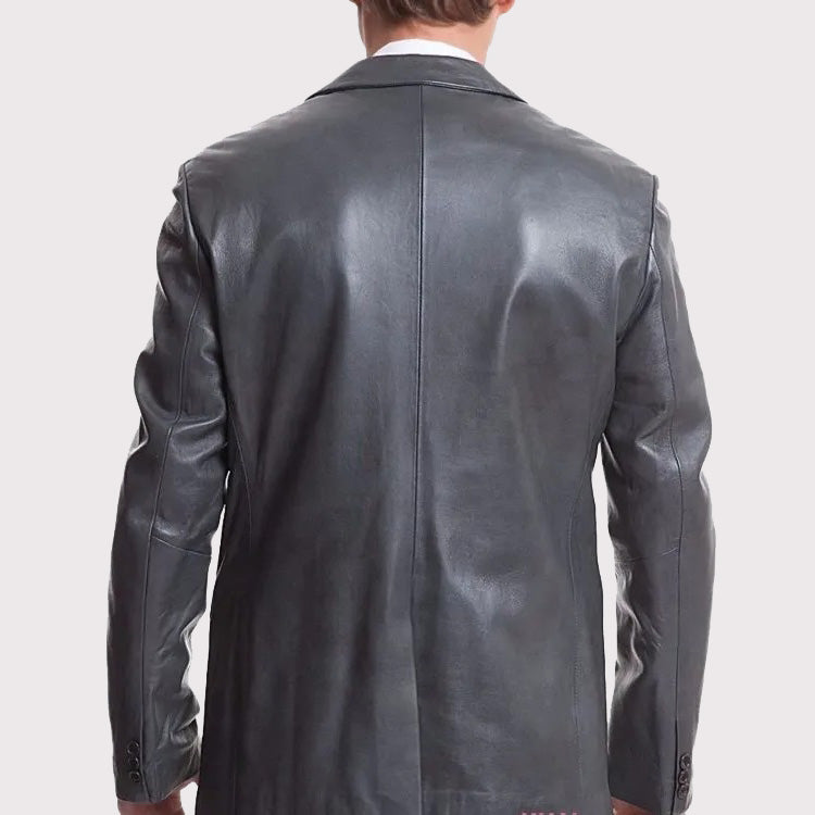 Dark Gray Leather Sports Blazer Coat for Men - AMSEL LEATHERS