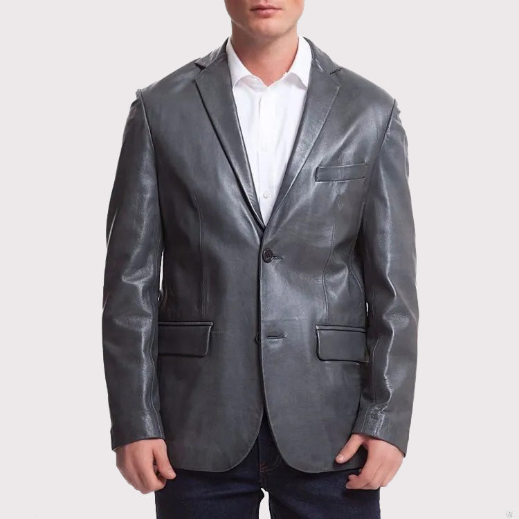 Dark Gray Leather Sports Blazer Coat for Men - AMSEL LEATHERS