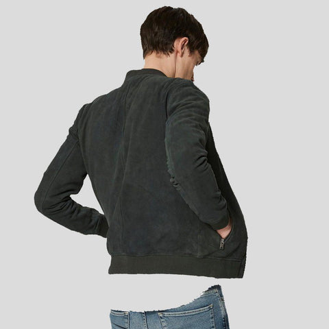 women's dark green lambskin suede jacket selene back view