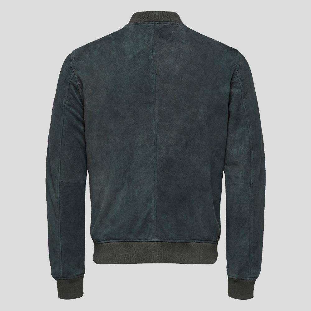 women's dark green lambskin suede jacket selene detail close up