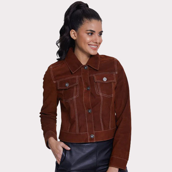 Dark Tan Women's Western Leather Jacket - AMSEL LEATHERS