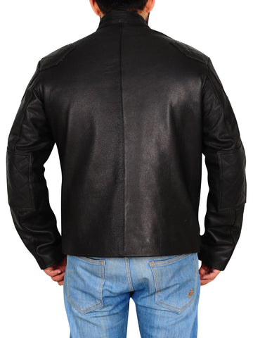 men's black leather biker jacket garrick back view