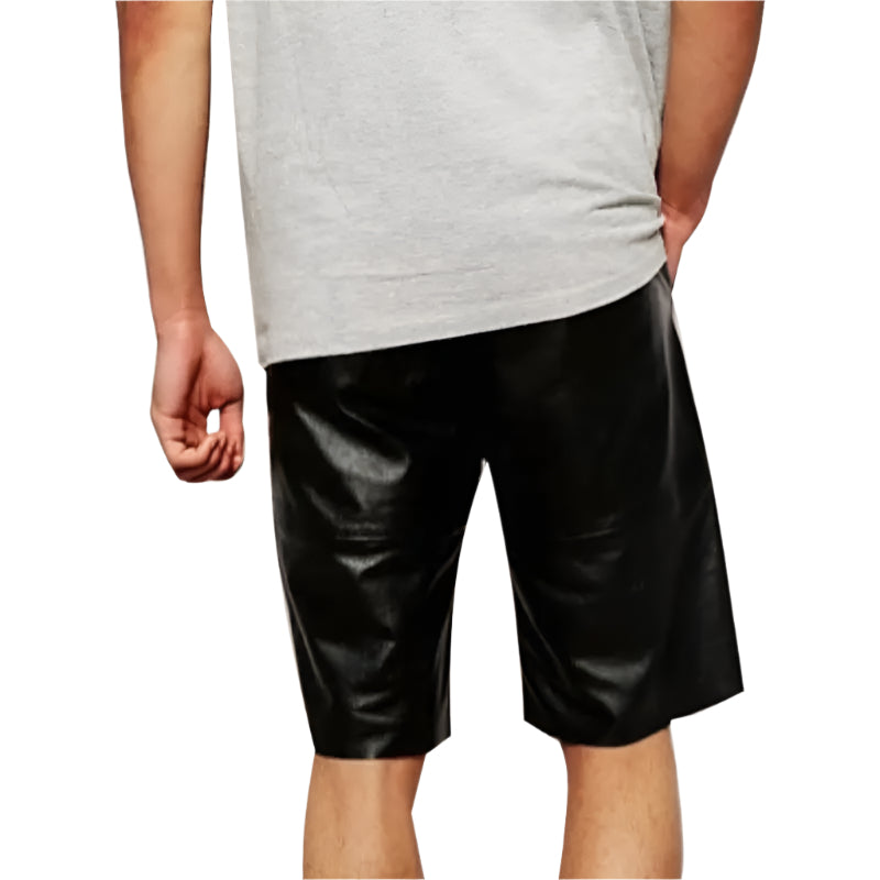 Designer Pure Black Leather Shorts for Men Amsel Leathers