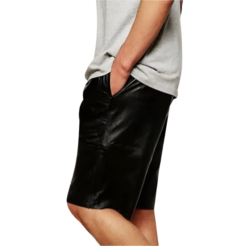 Designer Pure Black Leather Shorts for Men Amsel Leathers