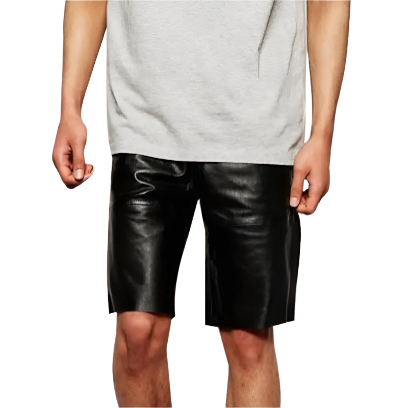 Designer Pure Black Leather Shorts for Men Amsel Leathers