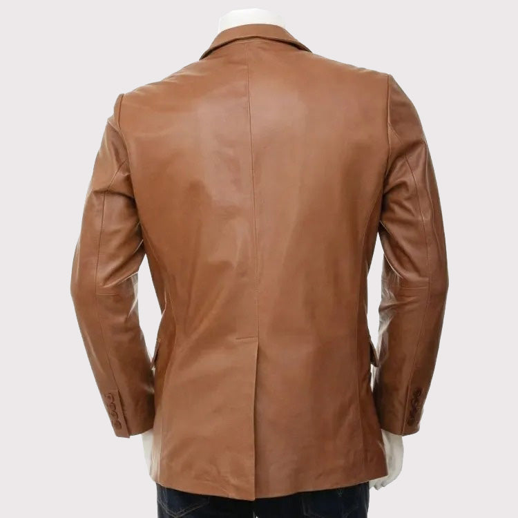 Designer Brown Lambskin Leather Blazer with Two Buttons for Men - AMSEL LEATHERS