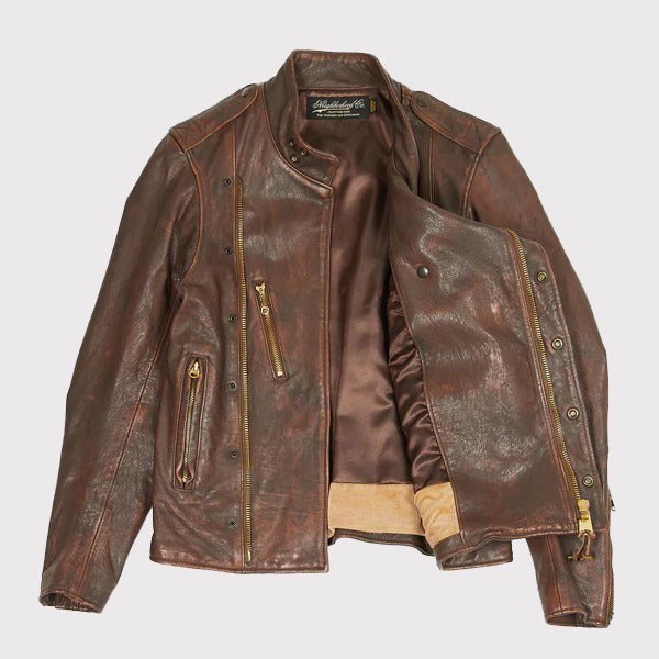 Distressed Brown Aviation Leather Jacket - AMSEL LEATHERS