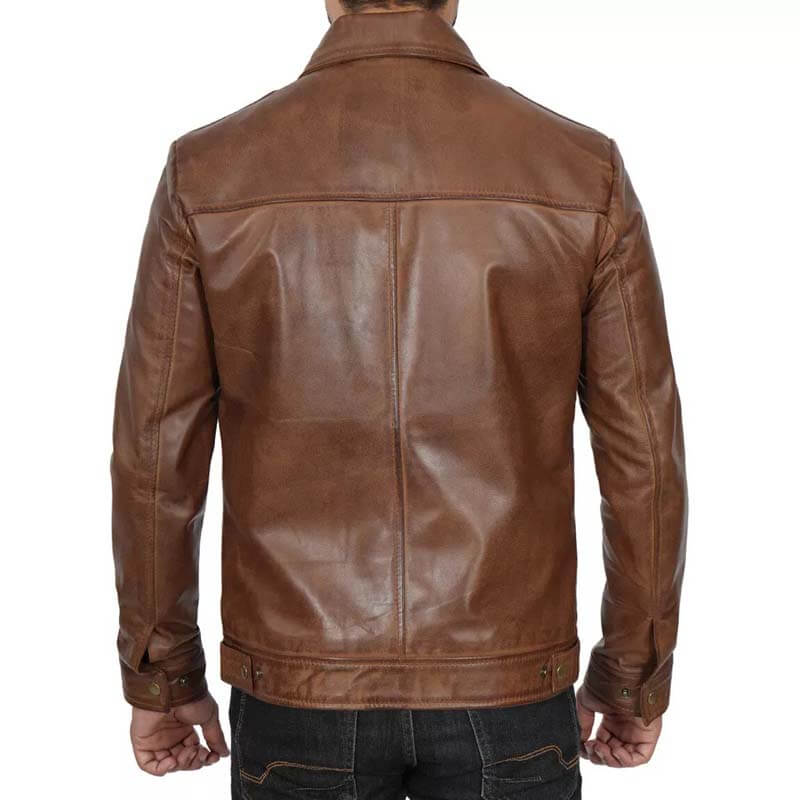 Men's Genuine Distressed Brown Cafe Racer Leather Jacket - AMSEL LEATHERS