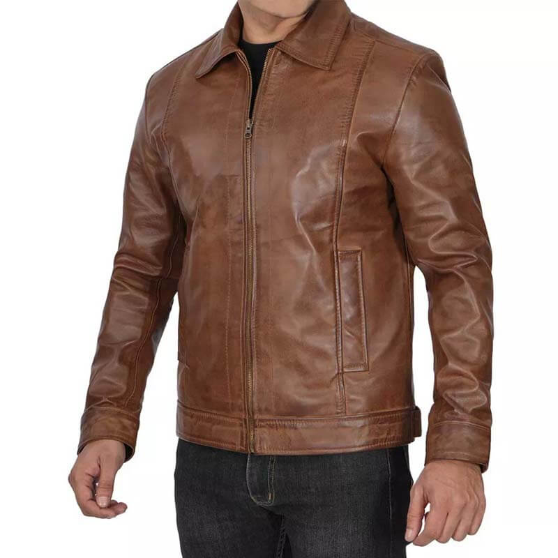 Men's Genuine Distressed Brown Cafe Racer Leather Jacket - AMSEL LEATHERS