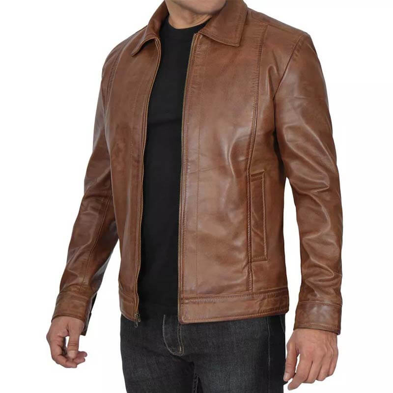 Men's Genuine Distressed Brown Cafe Racer Leather Jacket - AMSEL LEATHERS