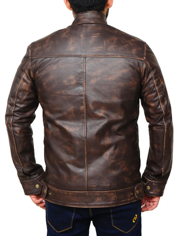 • snap tab collar leather jacket detail close up
