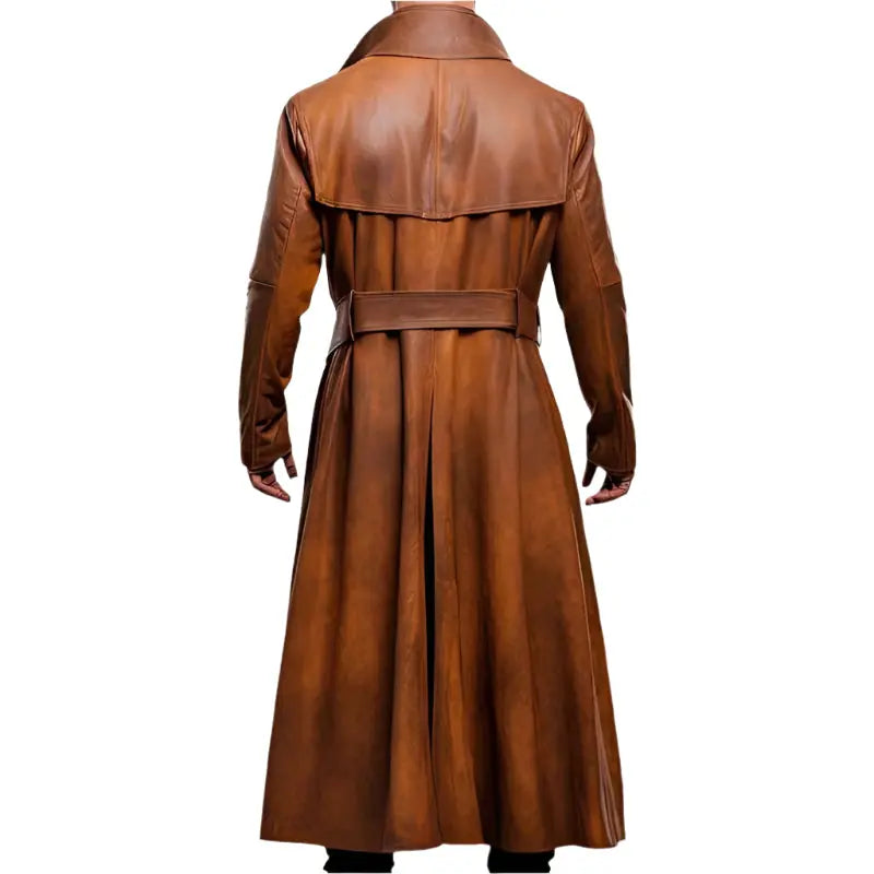 Men’s Distressed Peanut Brown Sheepskin Duster Coat – Genuine Leather Amsel Leathers