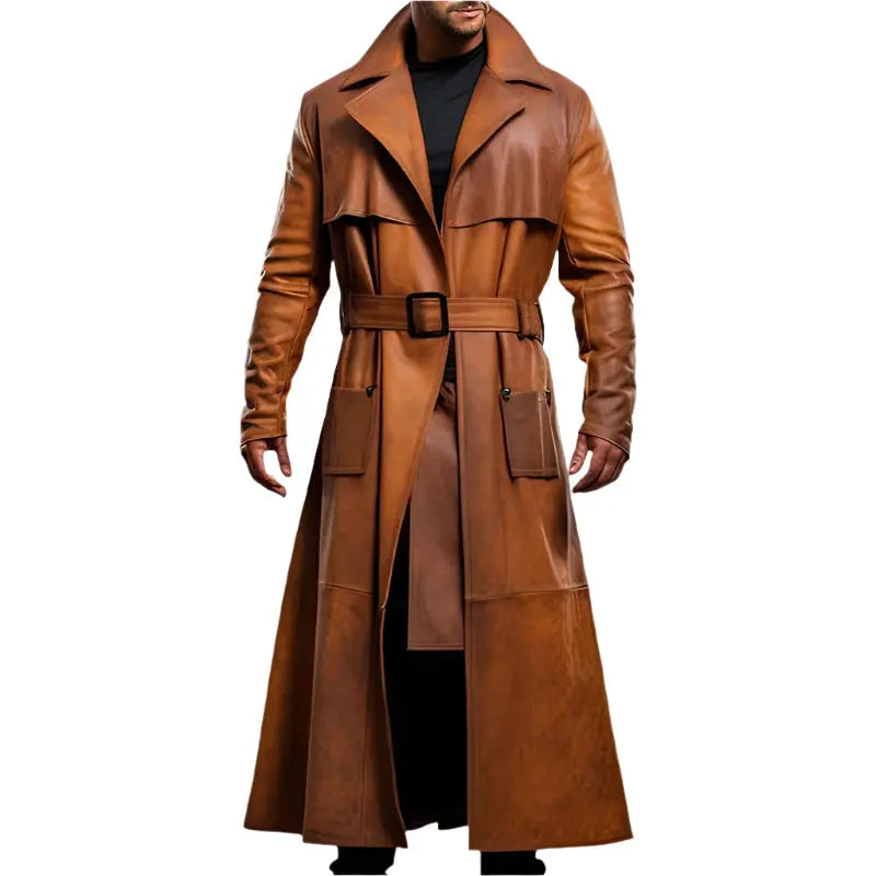 Men’s Distressed Peanut Brown Sheepskin Duster Coat – Genuine Leather Amsel Leathers