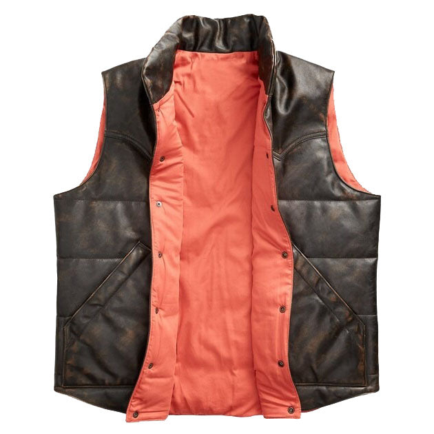 Distressed Western Leather Vest - AMSEL LEATHERS