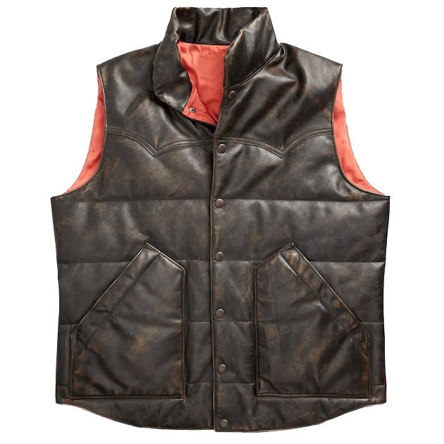 Distressed Western Leather Vest - AMSEL LEATHERS