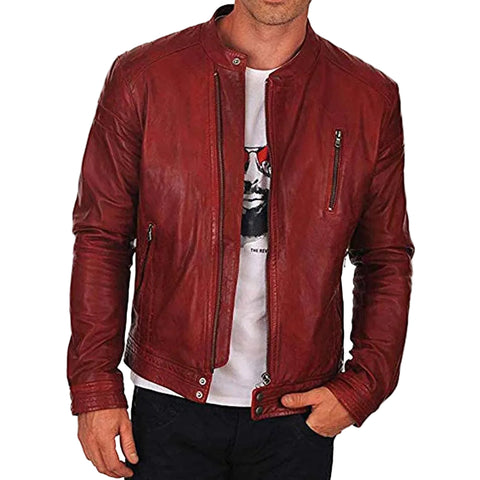 • red racer leather jacket mens front view
