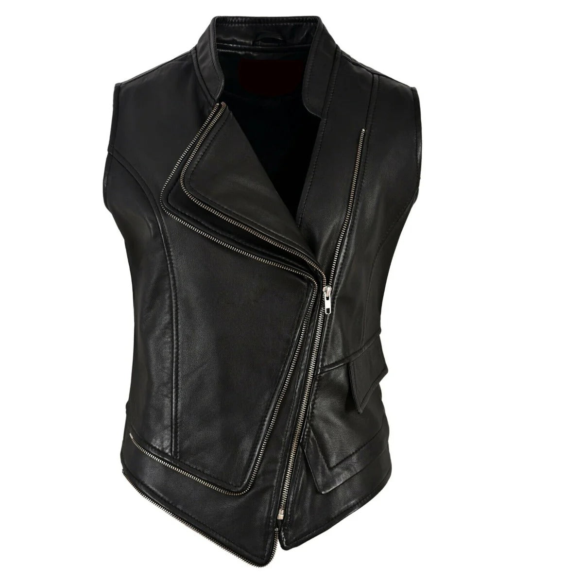 Women’s Double-Breasted Punk Motorcycle Leather Waistcoat - AMSEL LEATHERS