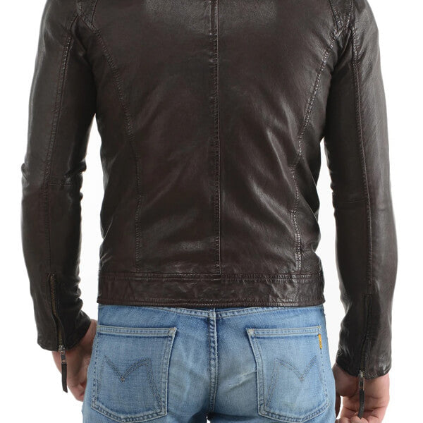 Elegant Dark Brown Leather Jacket for Men - AMSEL LEATHERS