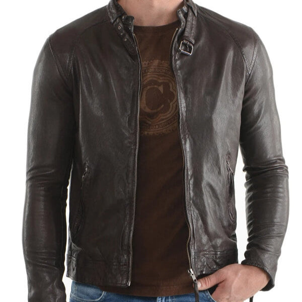 Elegant Dark Brown Leather Jacket for Men - AMSEL LEATHERS