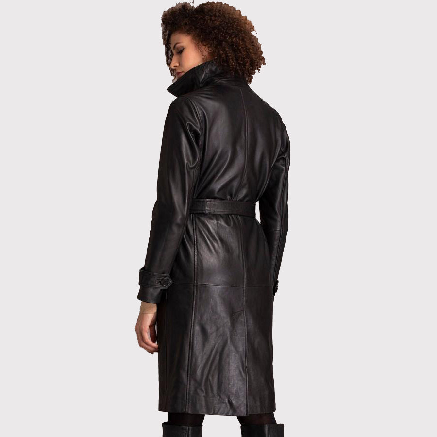 Expertly Designed Black Lambskin Leather Coat for Women - AMSEL LEATHERS